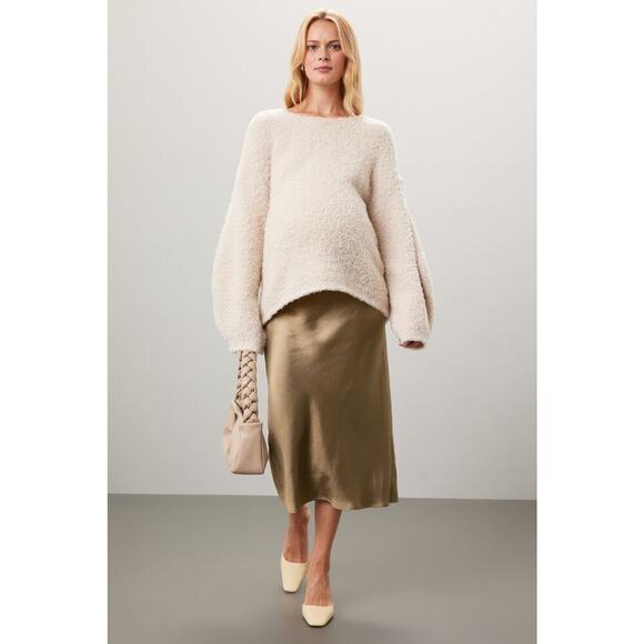 RIPE Gold Satin Shine Midi Maternity Slip Style Skirt Size Extra Large - Picture 1 of 10